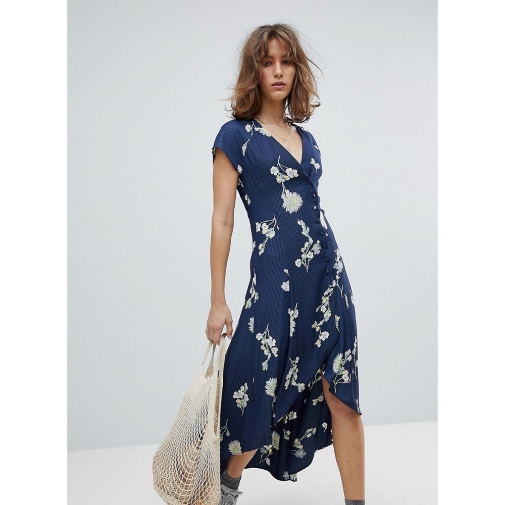 Free People Lost In You Floral Navy Midi Dress